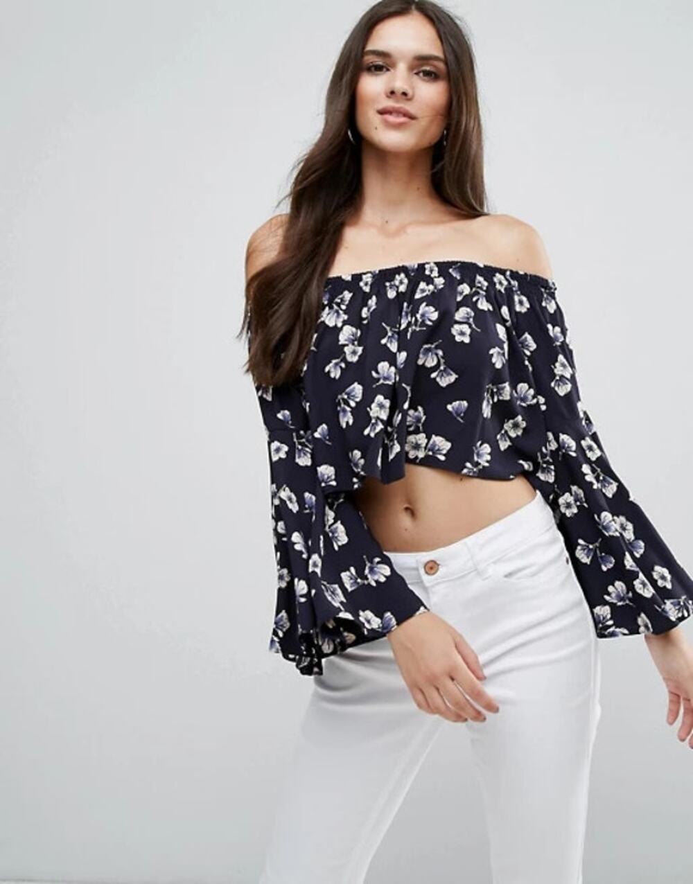 LF Love Floral Bardot Flutter Top Navy Print Size Small New